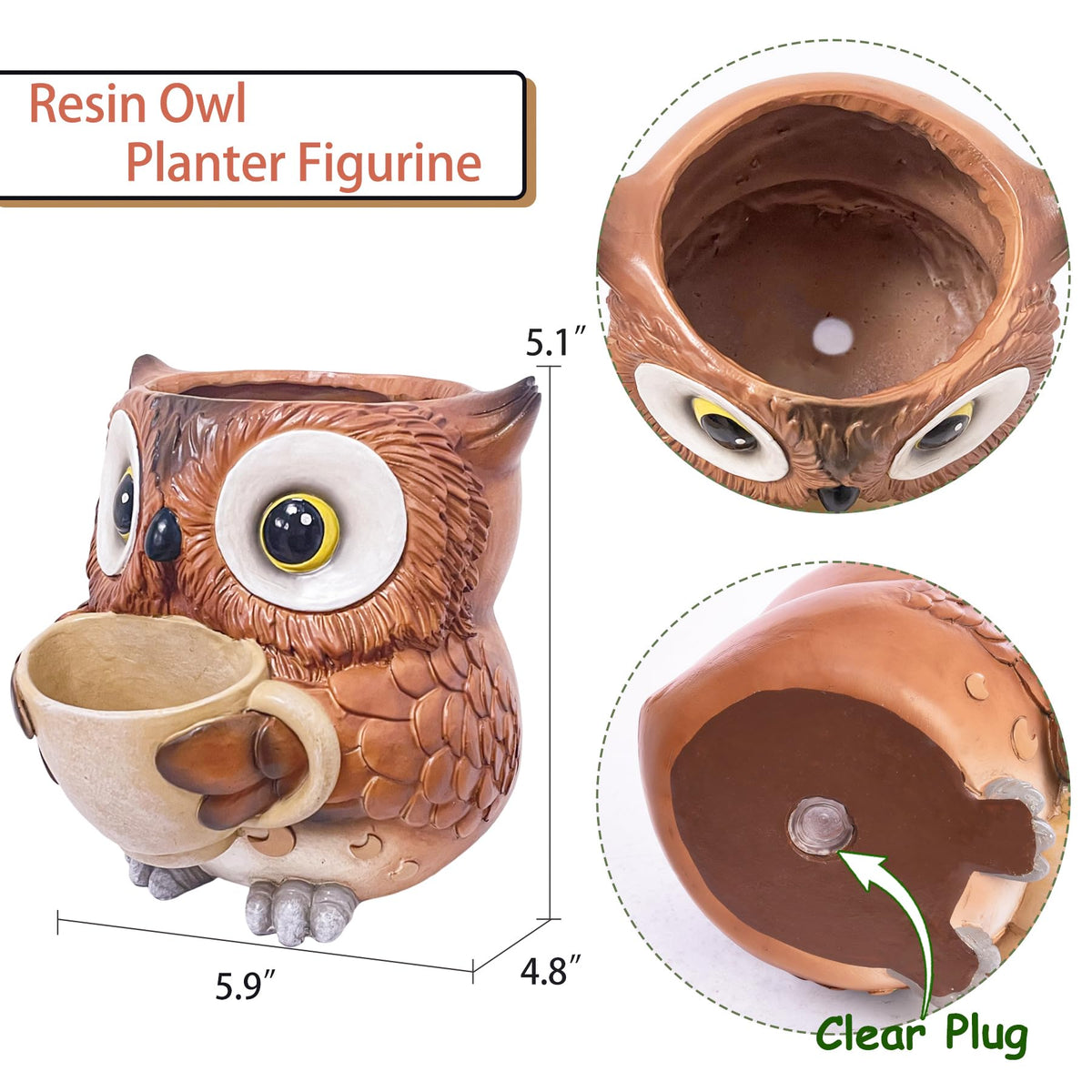 Saysmile resin owl planter is durable for year-round indoor or outdoor display.