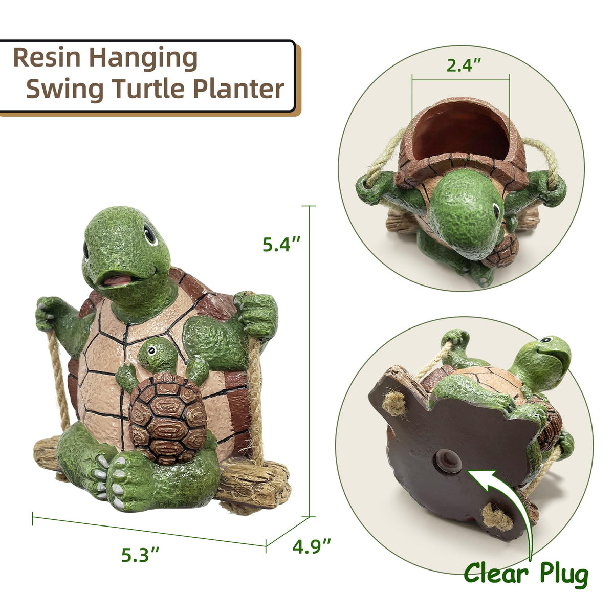 Saysmile Swing Turtle planter drainage hole detail ensuring healthy roots.