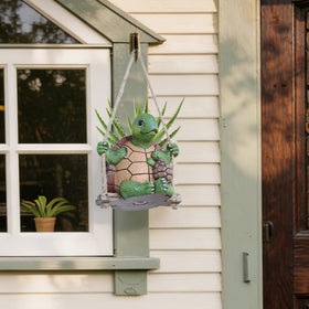 Saysmile Swing Turtle planter on windowsill adding greenery and charm.