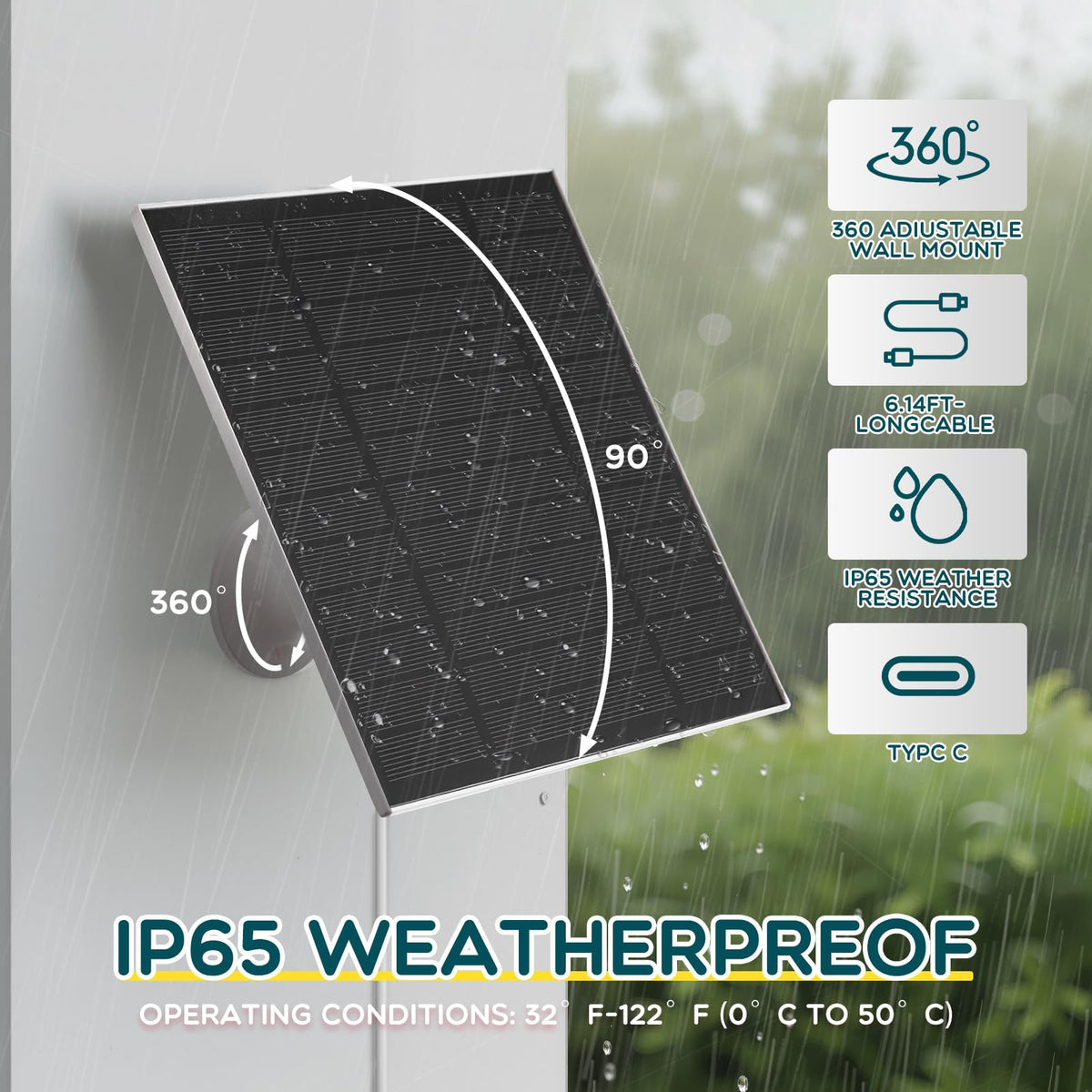 Saysurey waterproof 5W solar panel designed for outdoor cameras in any weather
