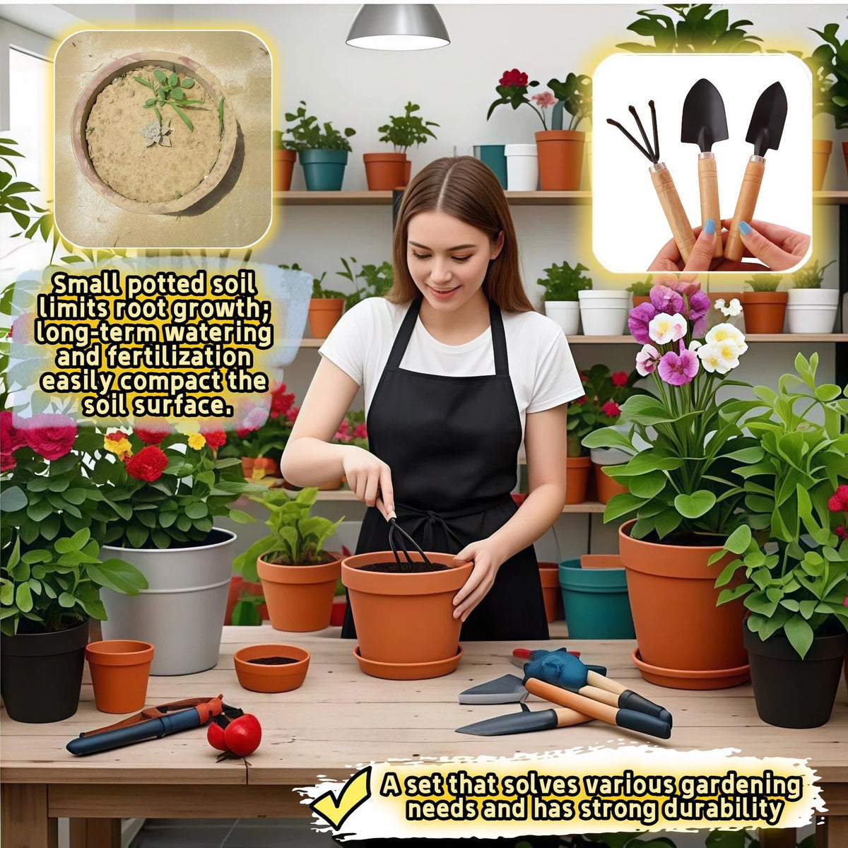 Sayuanva mini garden tool set transplanter close-up for delicate transplanting.