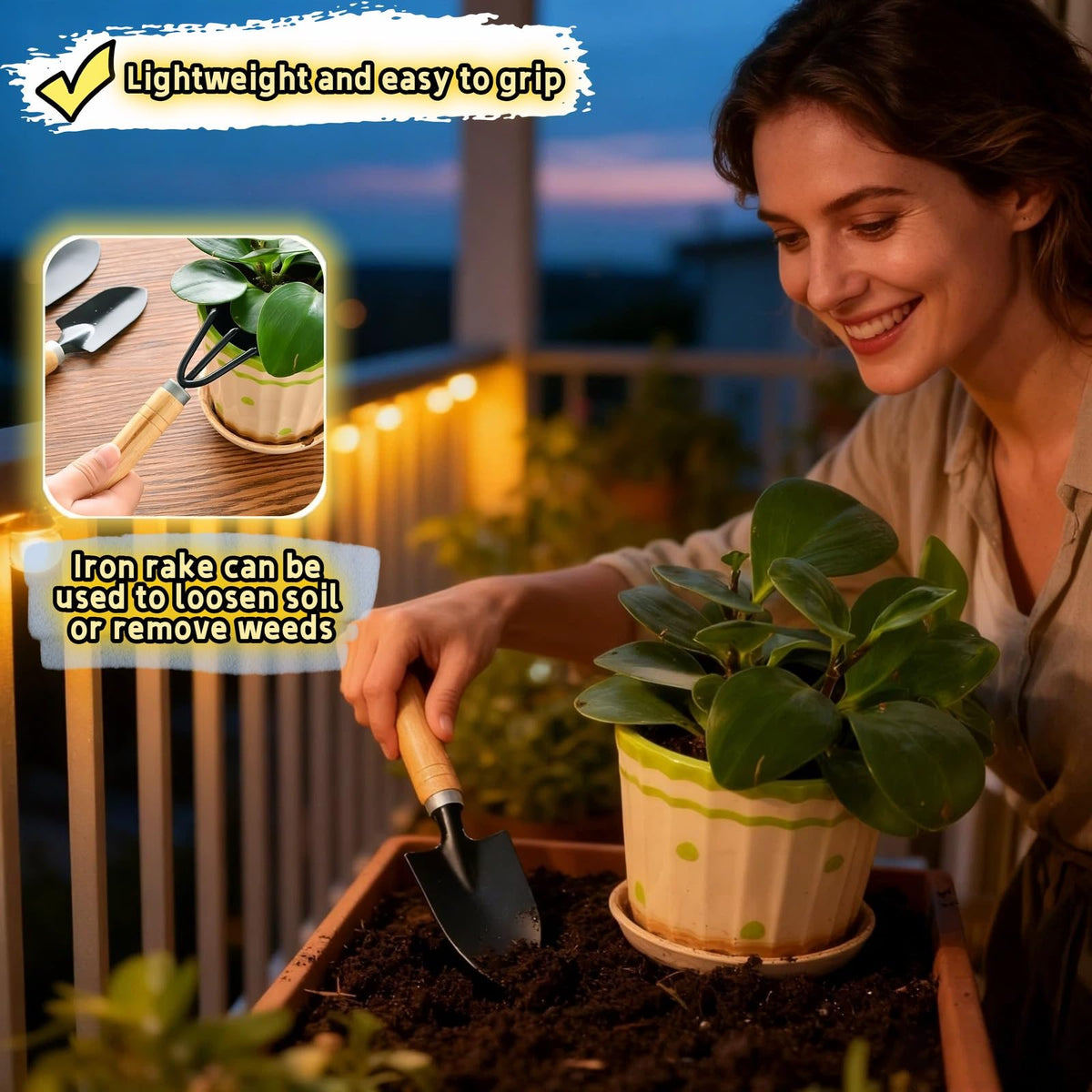 Sayuanva wooden-handle ergonomic grip on mini tools for comfortable gardening.