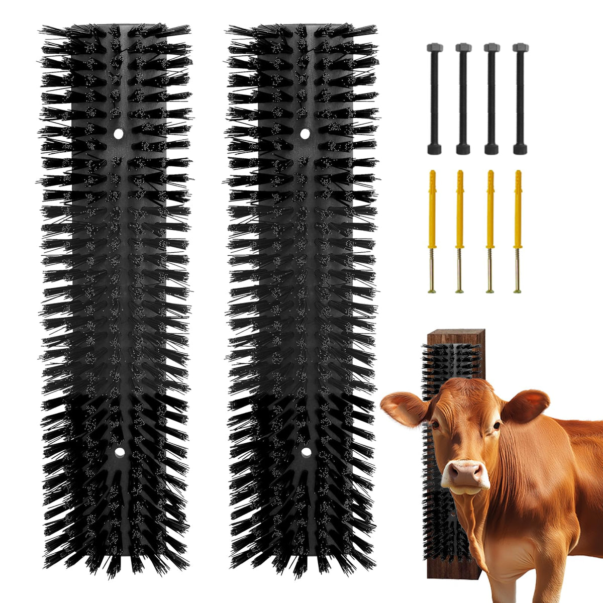 Sayutie livestock scratch brush with 8 screws enables secure fence mounting for easy grooming