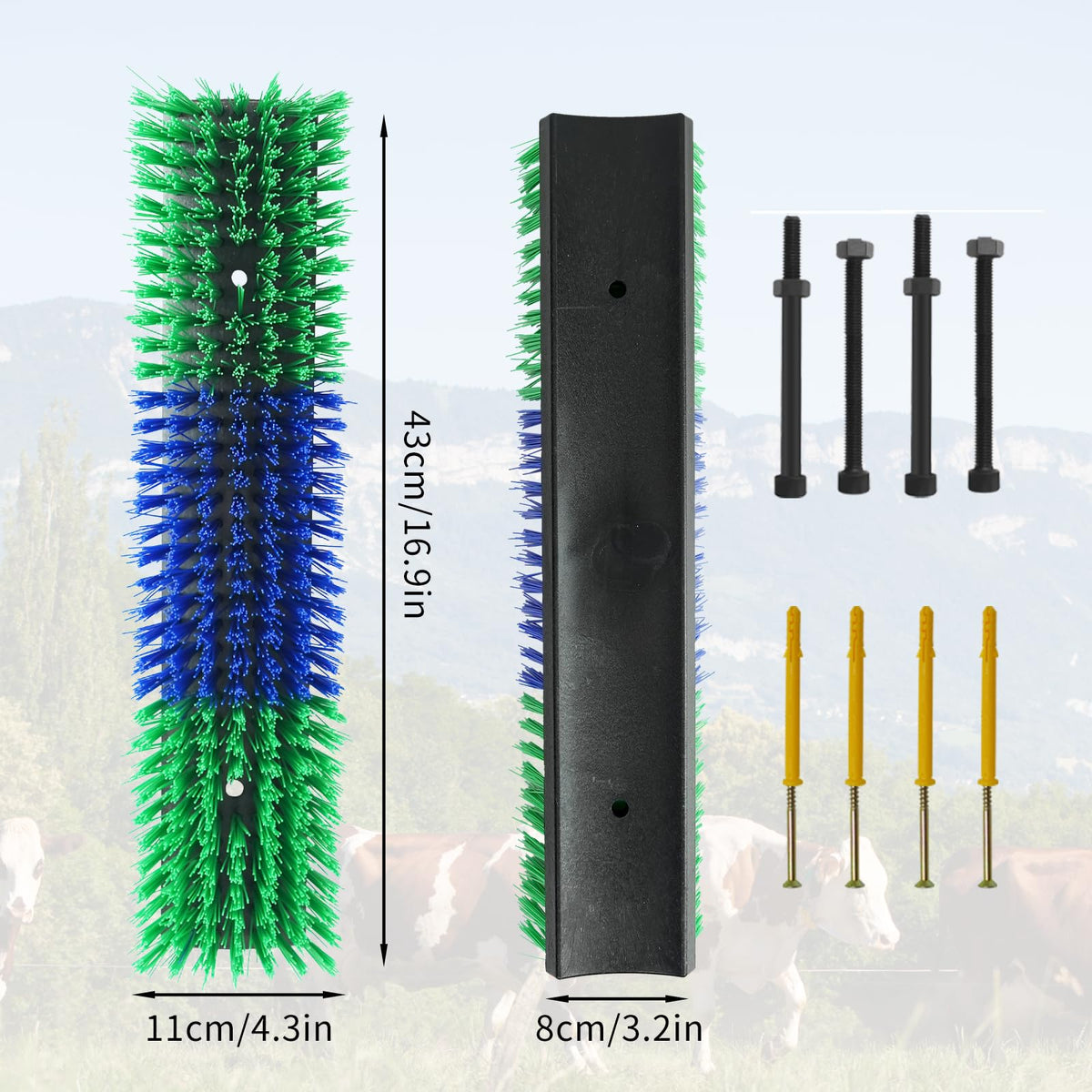 Sayutie Livestock Scratch Brush installation on post demonstrates simple mounting