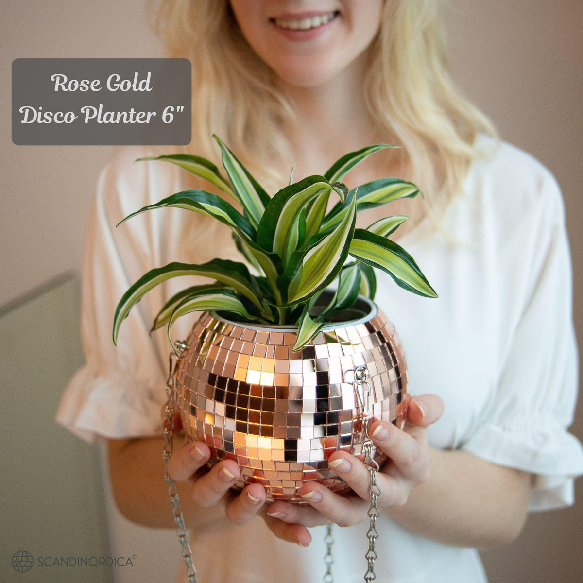 SCANDINORDICA disco ball planter chain keeps plant securely suspended, stylish