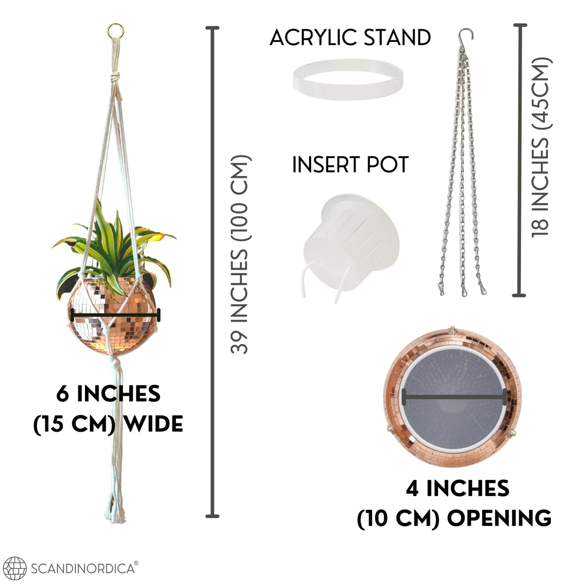 SCANDINORDICA disco ball planter macrame hanger adds boho charm and versatility