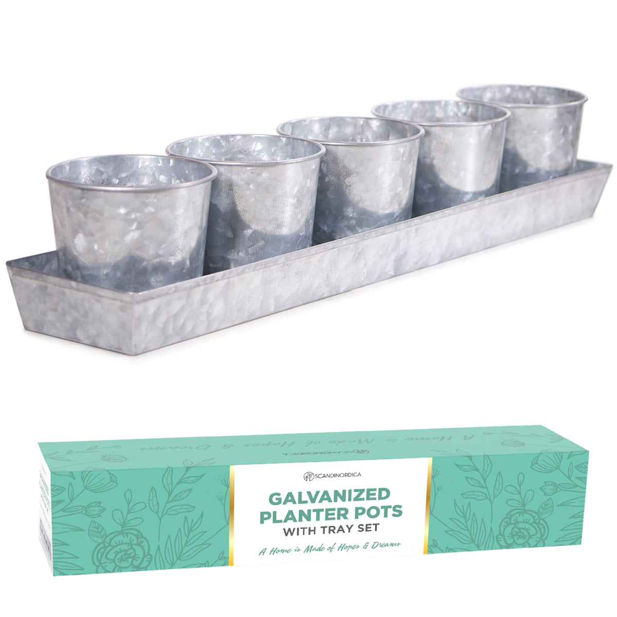 SCANDINORDICA galvanized metal herb planter with five pots for compact indoor herb growing