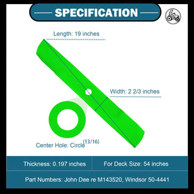 SCBHWJ 54-inch deck blade side view — robust design for steady mowing performance.