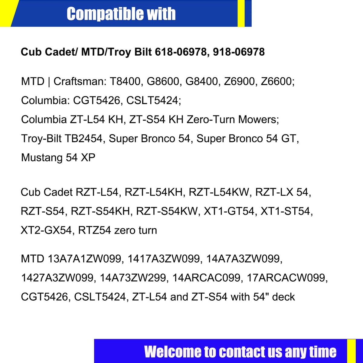 SCBHWJ deck compatibility diagram for multiple 54-inch models