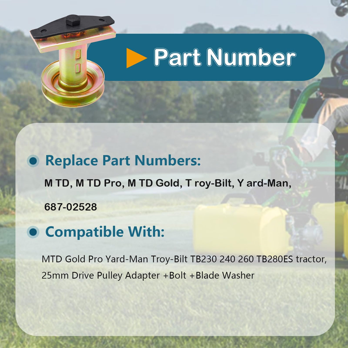 SCBHWJ drive pulley adapter detail for secure mower belt connection