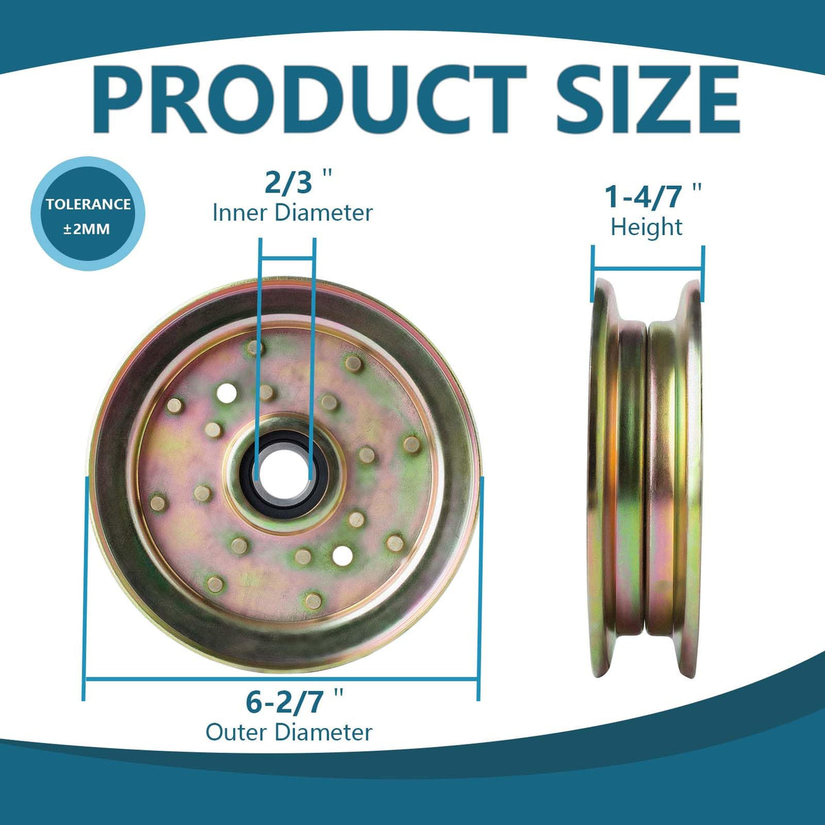 SCBHWJ flat idler pulley side view shows slim 1.57 inch height for tight spaces.