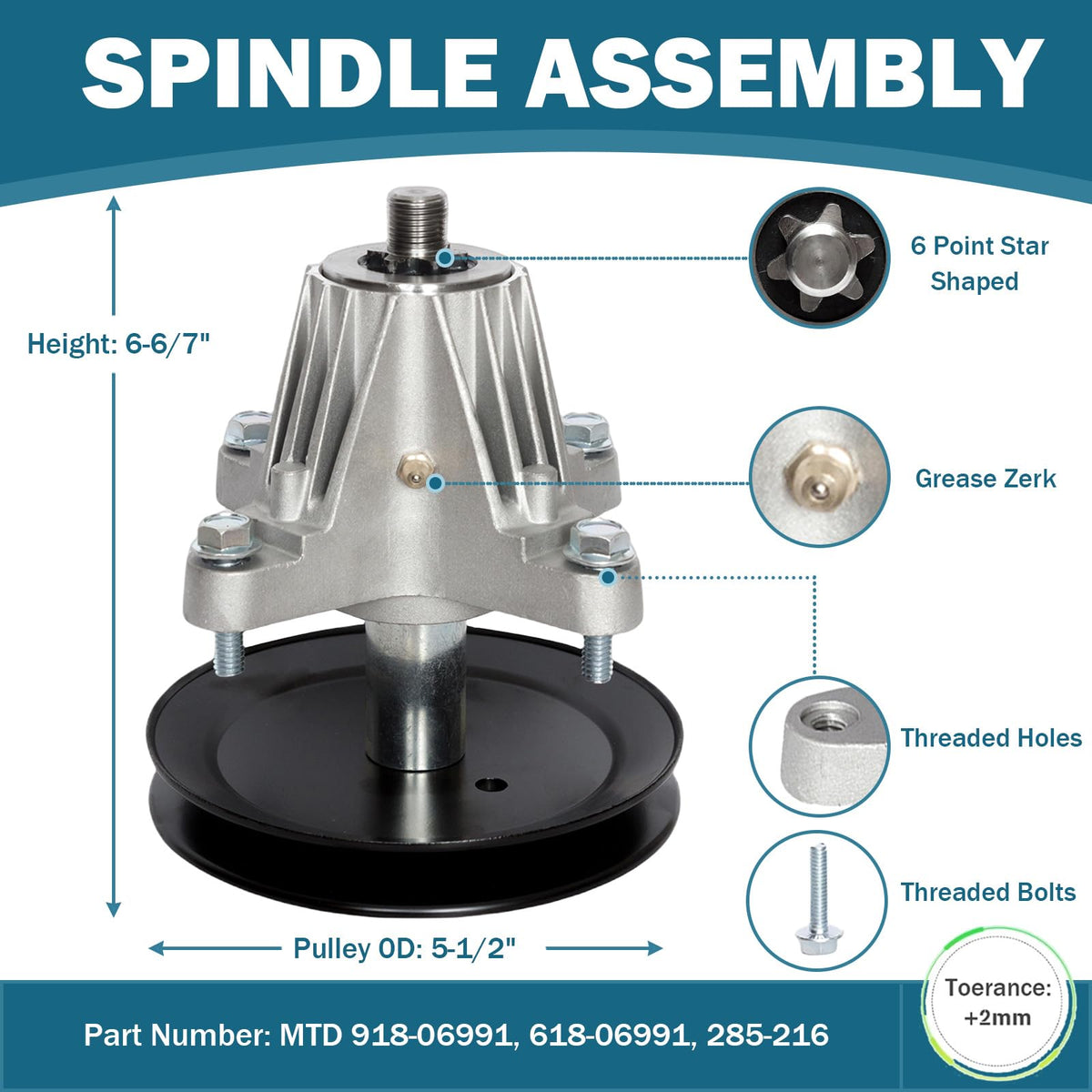 SCBHWJ spindle assembly installation showing straightforward replacement on common lawn tractors