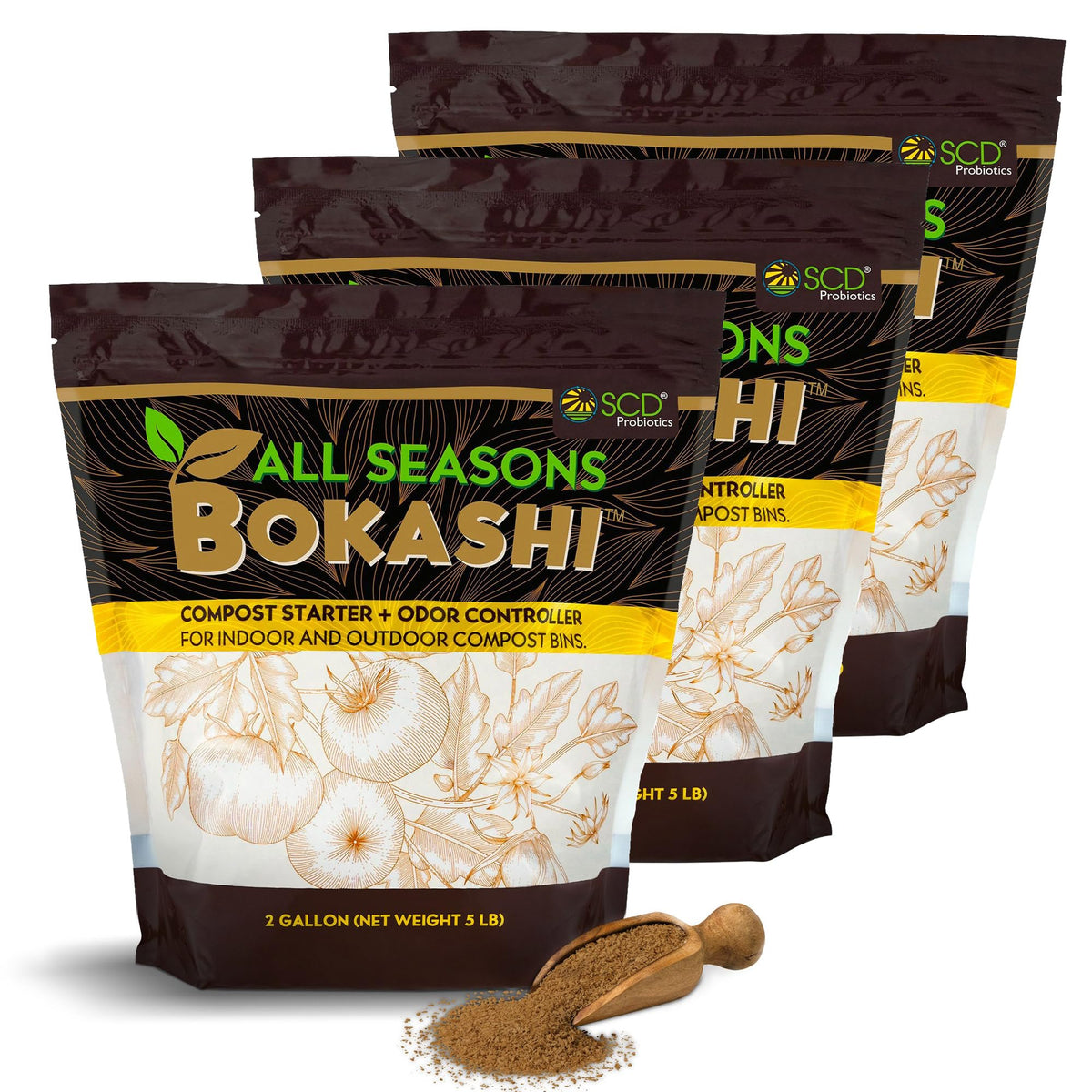 SCD Probiotics All Seasons Bokashi bran being poured for quick indoor composting