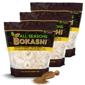 SCD Probiotics All Seasons Bokashi bran being poured for quick indoor composting