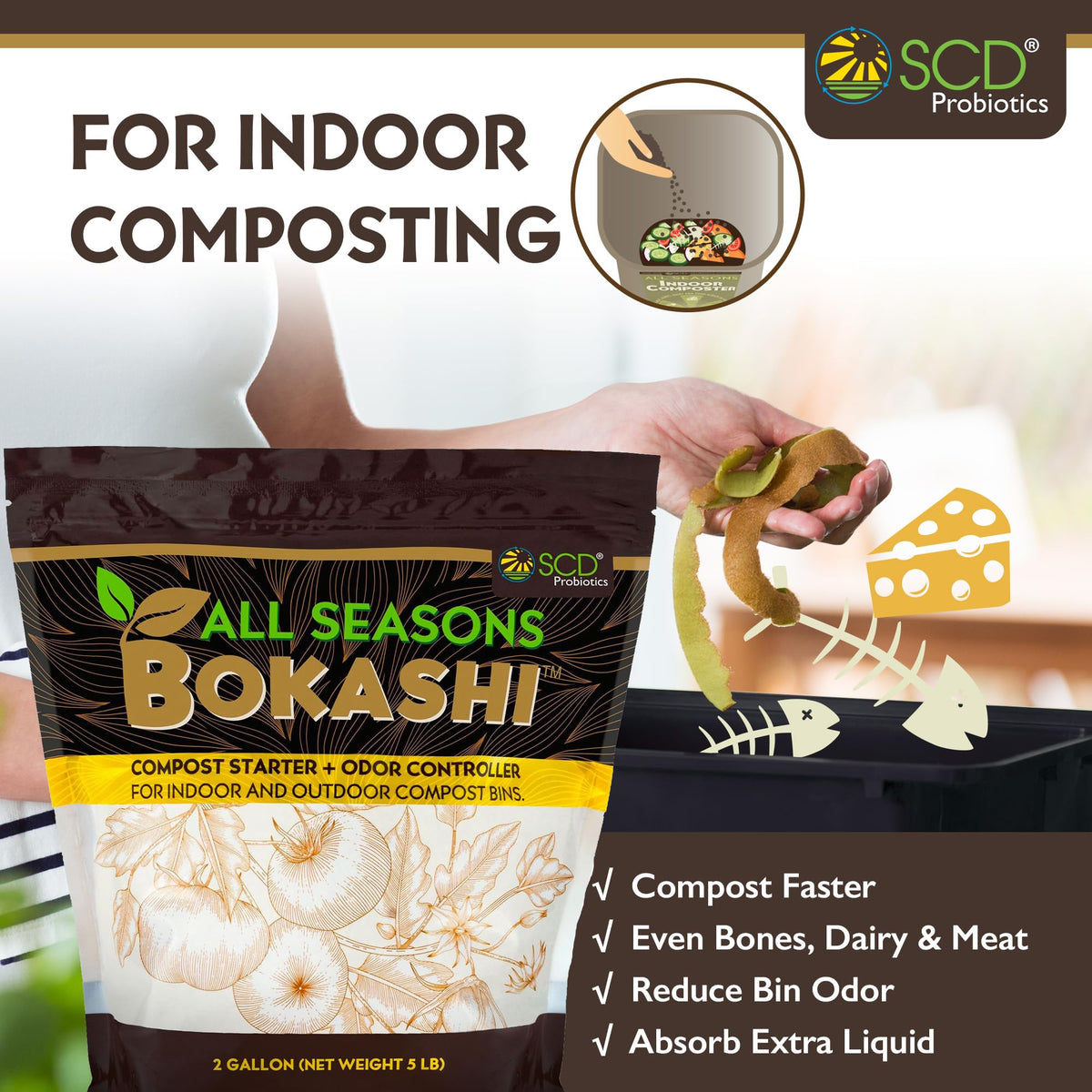 SCD Probiotics All Seasons Bokashi in an indoor compost setup improving fermentation and soil readiness