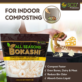 SCD Probiotics All Seasons Bokashi in an indoor compost setup improving fermentation and soil readiness