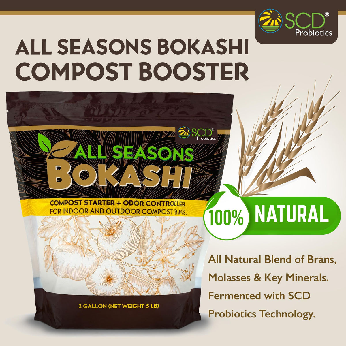 SCD Probiotics All Seasons Bokashi stand-up bag for easy storage and odor control