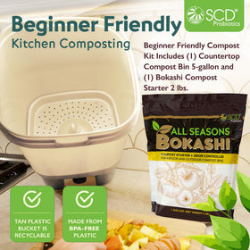 SCD Probiotics indoor composter lid with green handle shown in action