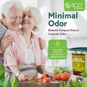 Tight-sealing lid and odor-control features keep indoor composting neat