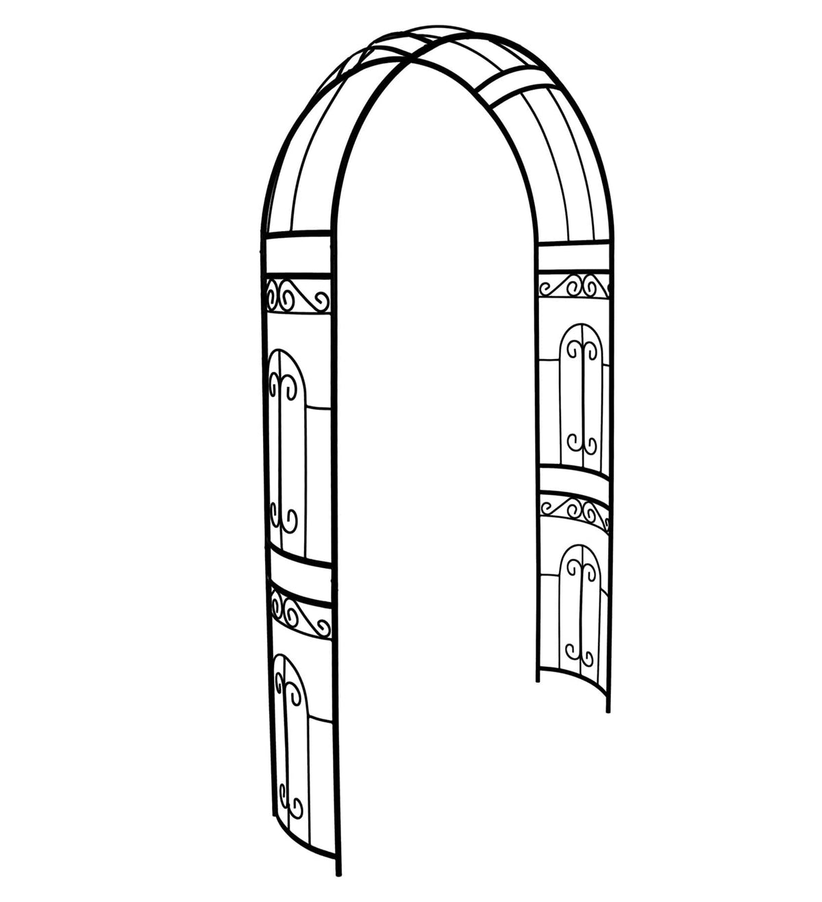 SCENDOR garden arbor front view showing a durable rustproof frame for outdoor use.