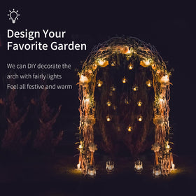 SCENDOR Metal Pergola supports climbing plants and vines in a garden.