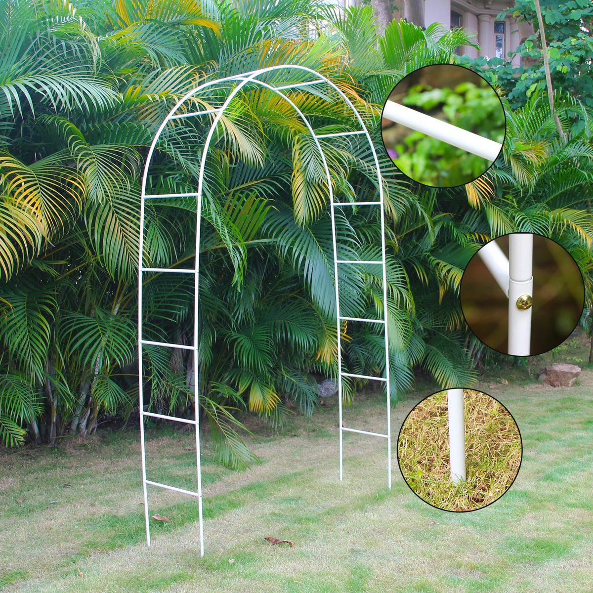 SCENDOR White Iron Pergola Arch is lightweight and quick to set up.