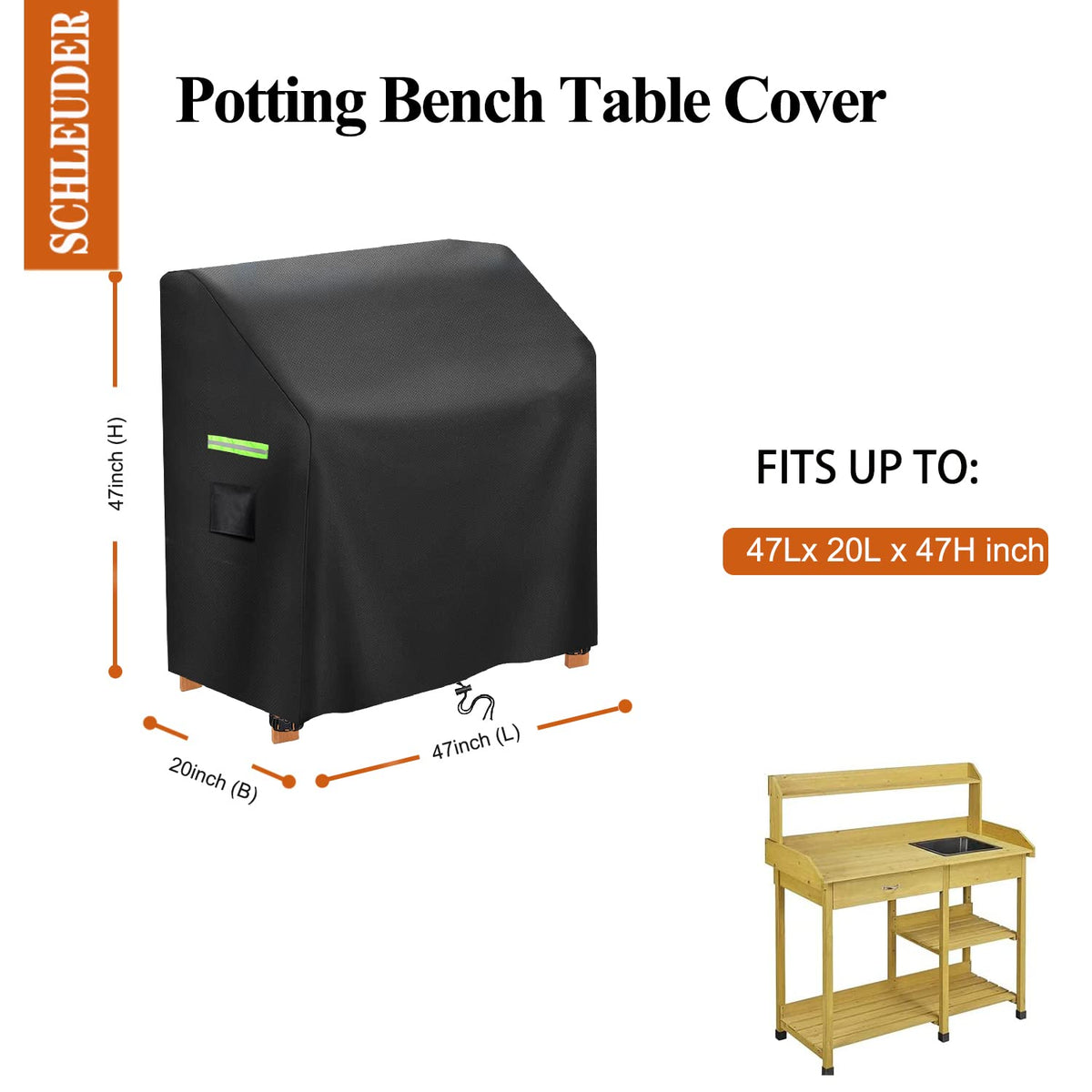 Schleuder potting bench table cover UV resistant for sun exposure without fading.