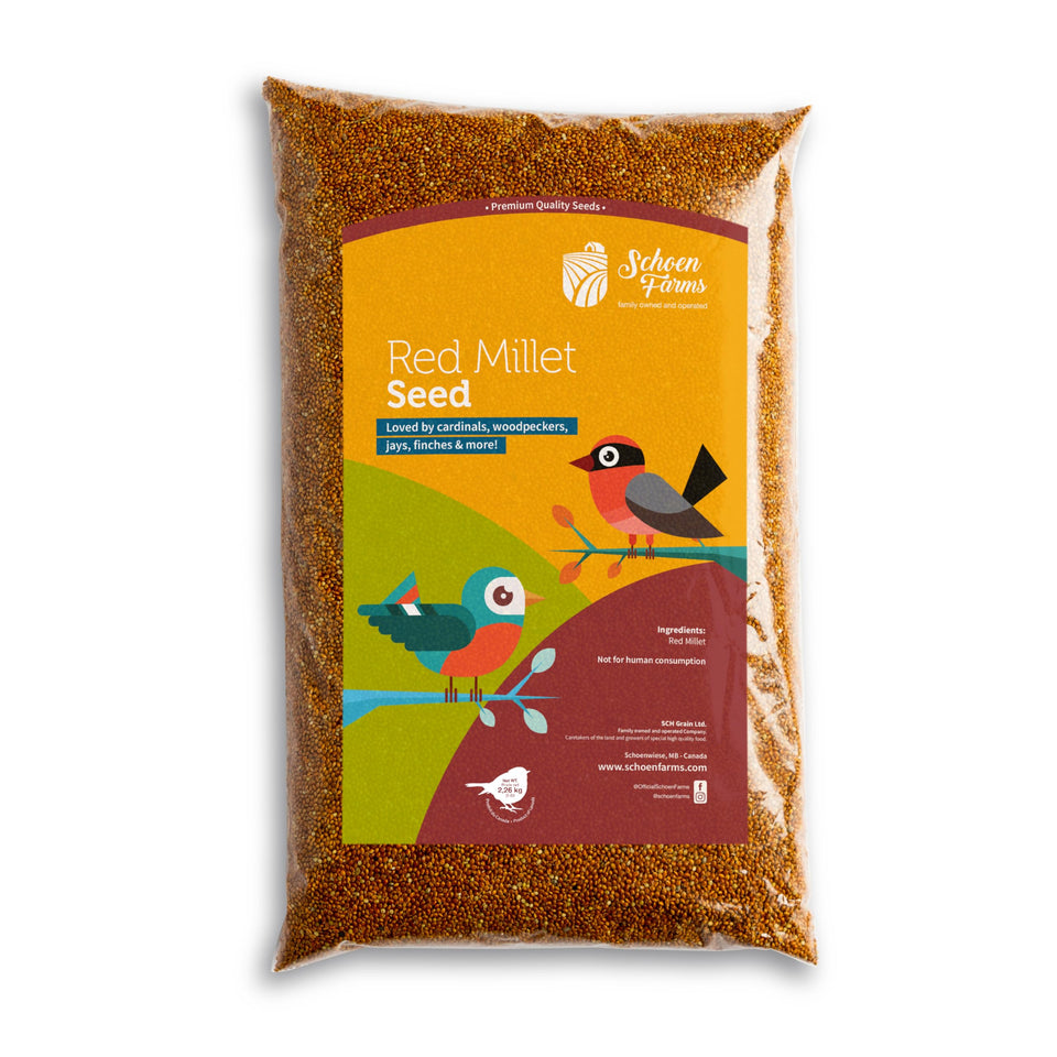 Schoen Farms Red Millet 5 LBS bag ready for backyard feeding.