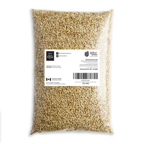 Schoen Farms bag open, showing hulled kernels for clean, no-shell bird feeding.
