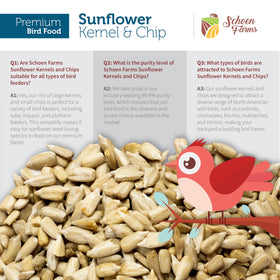 Schoen Farms colorfully perched birds enjoy the seeds, attracting finches and jays.