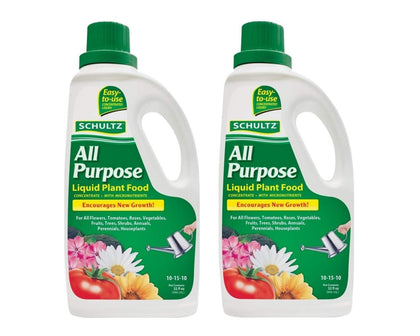 Schultz All Purpose 10-15-10 bottle supports vibrant growth for indoor and outdoor plants.