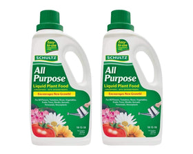 Schultz All Purpose 10-15-10 32oz two-pack provides easy nutrition for healthy foliage.