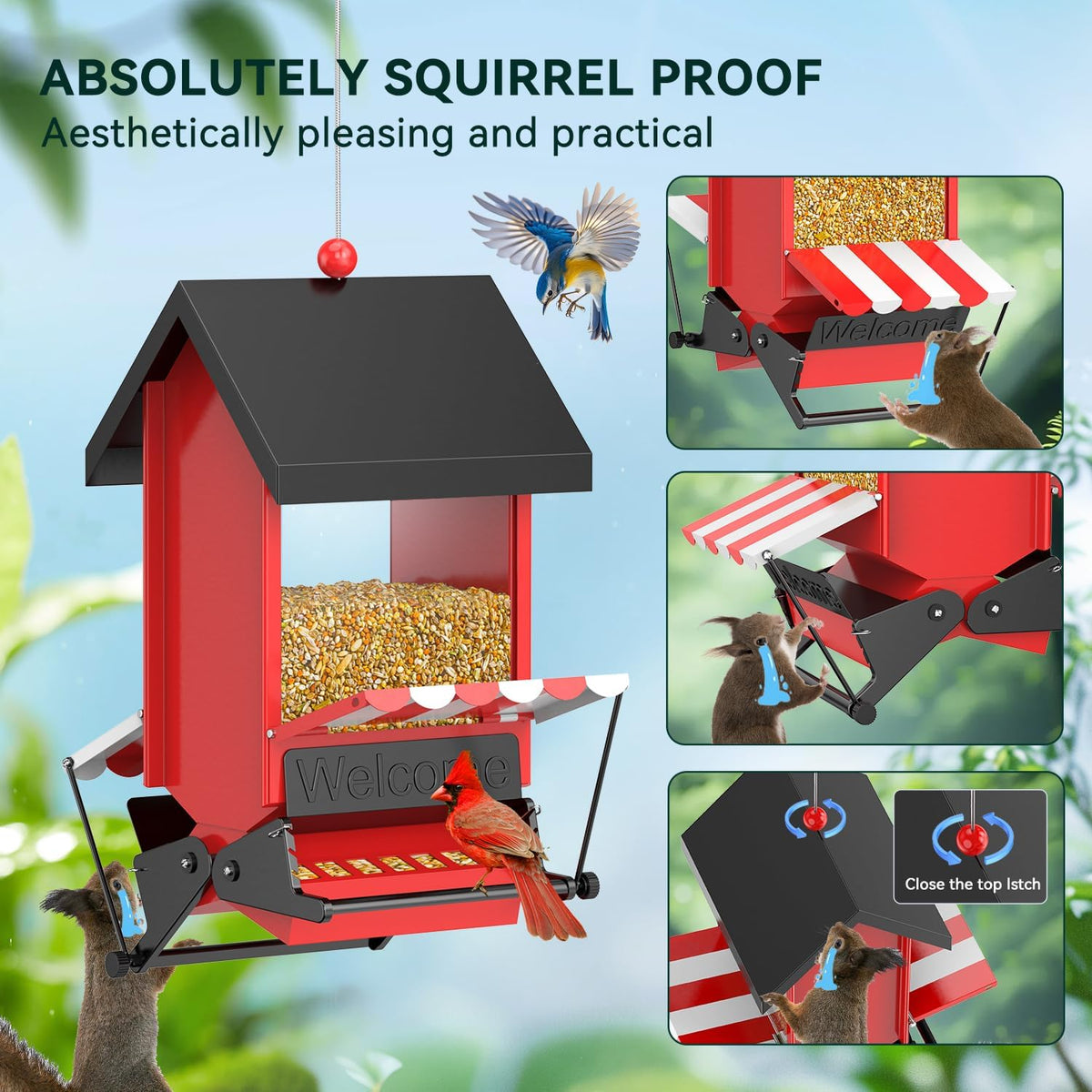ScinDa bilateral weight-activated perches deter squirrels while letting birds feed.