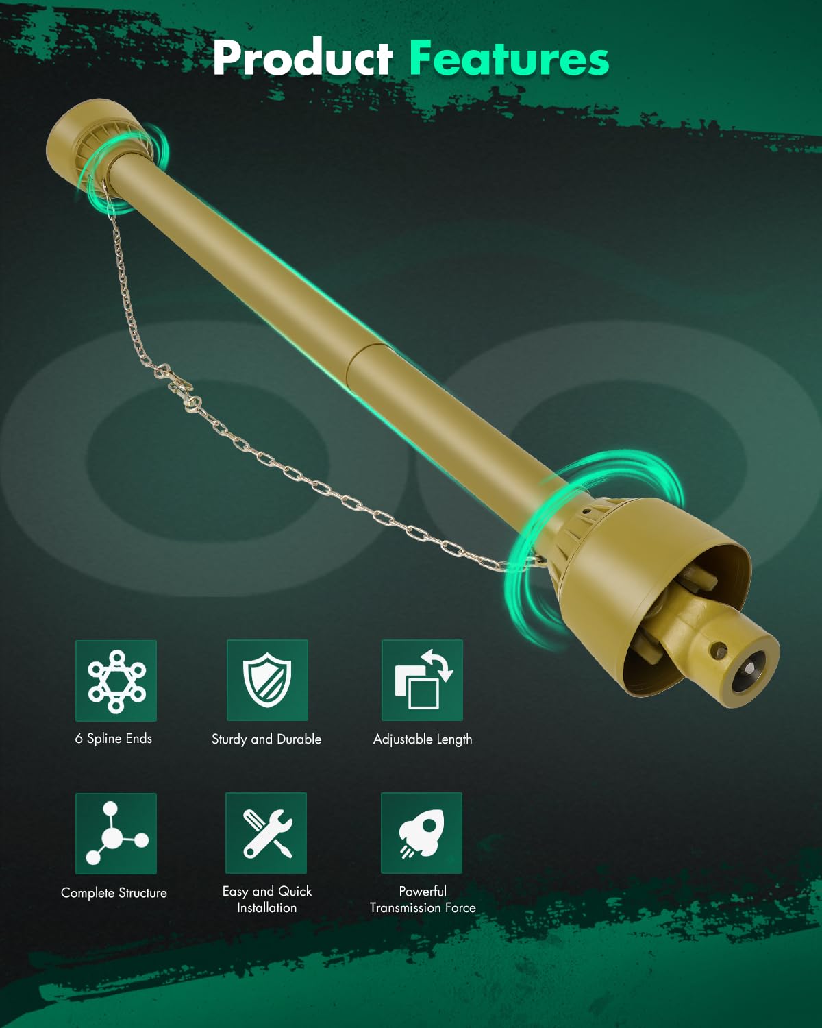 SCITOO Yellow PTO shaft 1-3/8 inch 6-spline compatible
