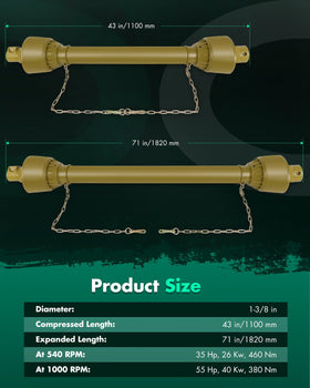 SCITOO Yellow PTO shaft telescoping tube enables quick setup
