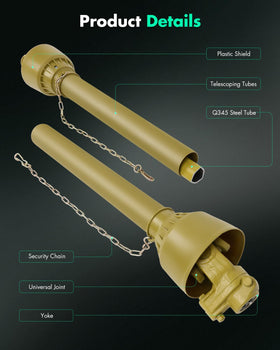 SCITOO yellow PTO shaft with six spline ends for secure fit