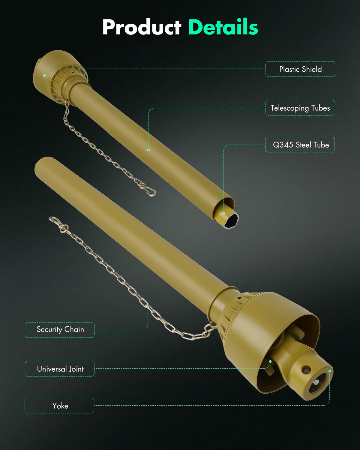 SCITOO Yellow PTO shaft universal joint ensures smooth power transfer