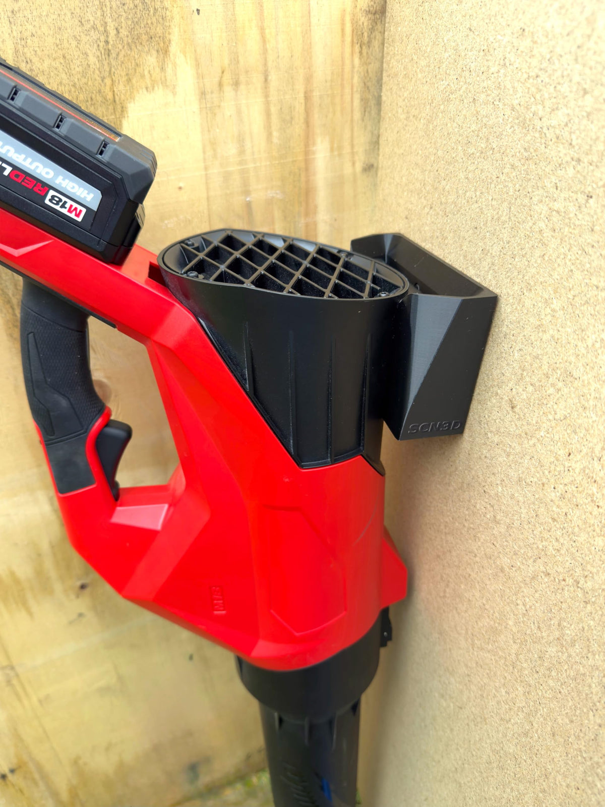 SCN3D mount shown in Red or Black to match your garage aesthetic.
