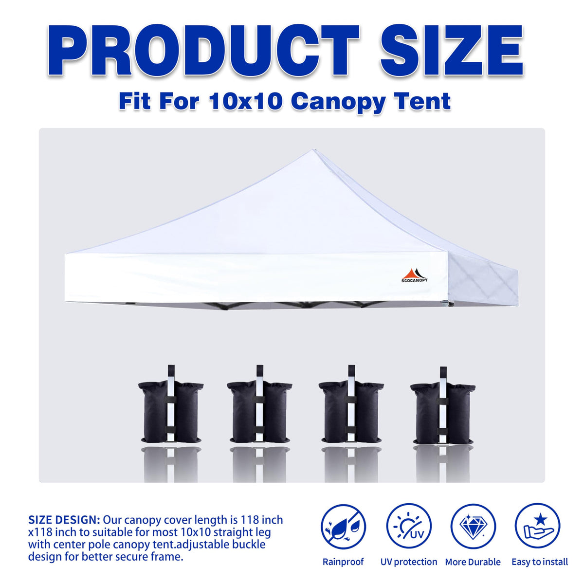 Scocanopy 10x10 replacement top side view, secure fit for busy events.