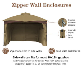 SCOCANOPY beige gazebo sidewall shows center zipper for entry.