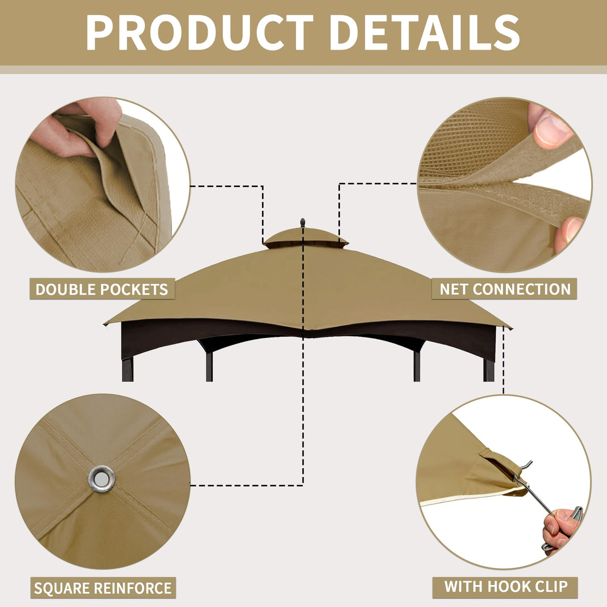 UV protection feature on SCOCANOPY beige cover for gazebos