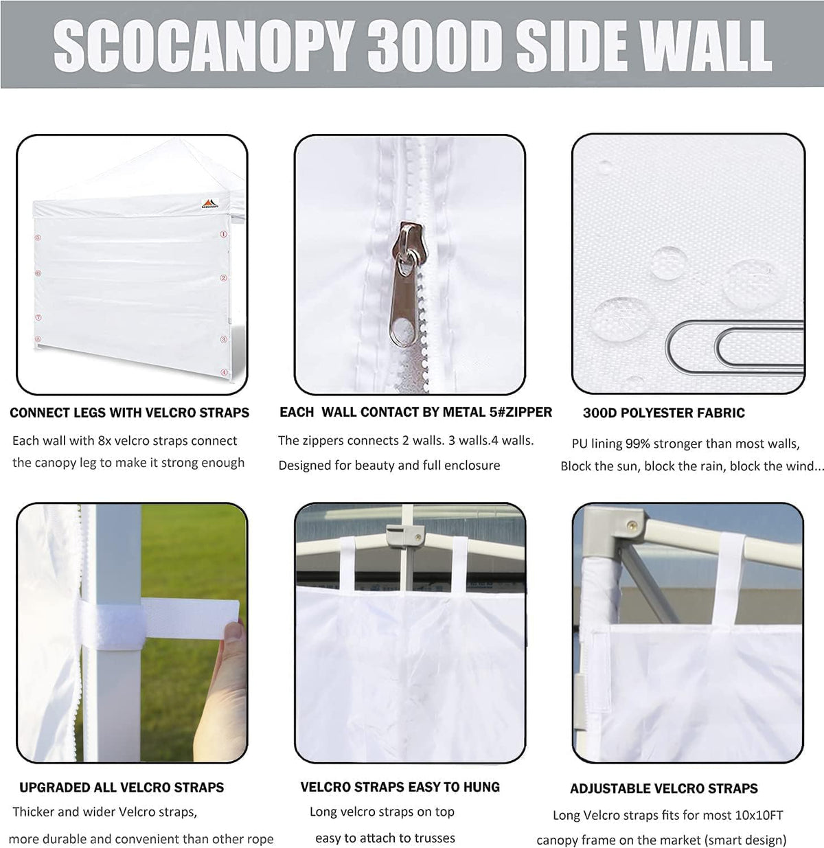 SCOCANOPY top Velcro attachment enables quick canopy wall mounting.
