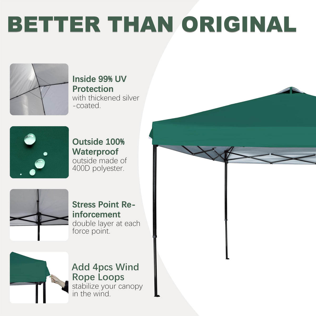 SCOCANOPY forest-green canopy top with UV protection and waterproofing.