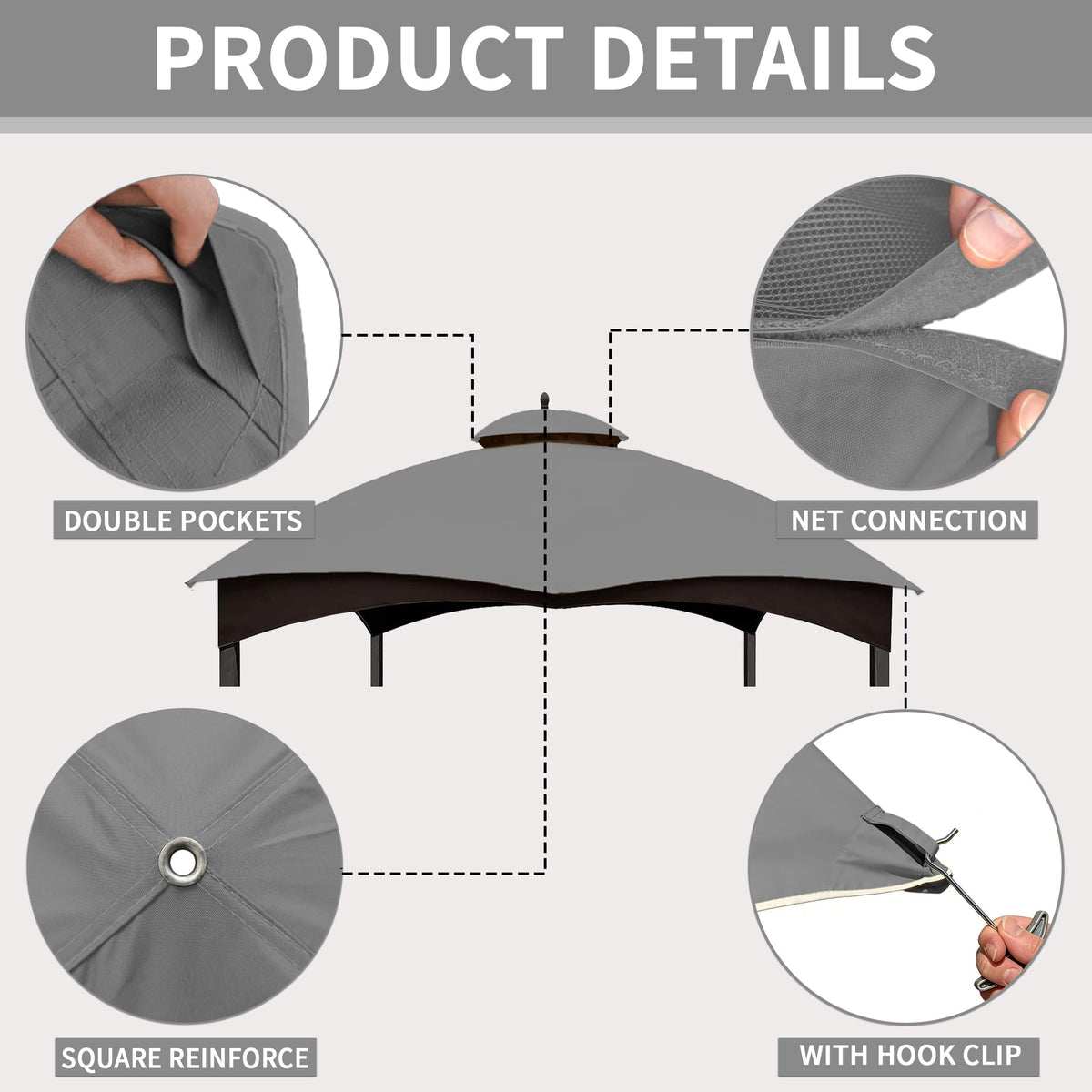 SCOCANOPY edges reinforced and stitched for quick, secure setup.