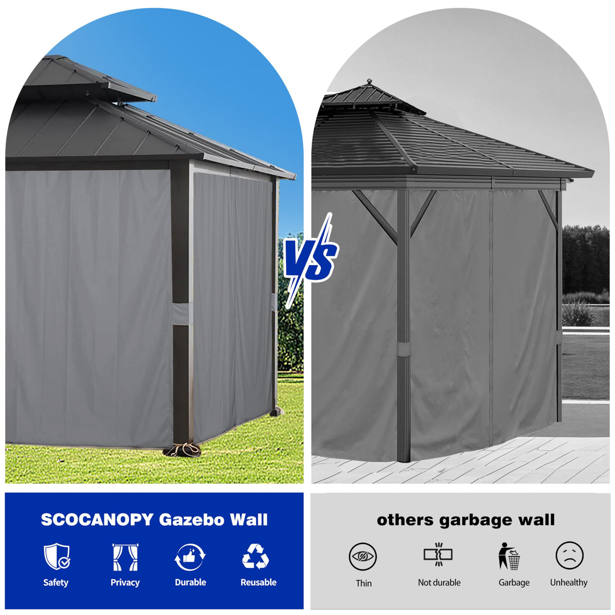 SCOCANOPY Khaki privacy curtains for Lowe's Allen Roth gazebo enhance outdoor comfort