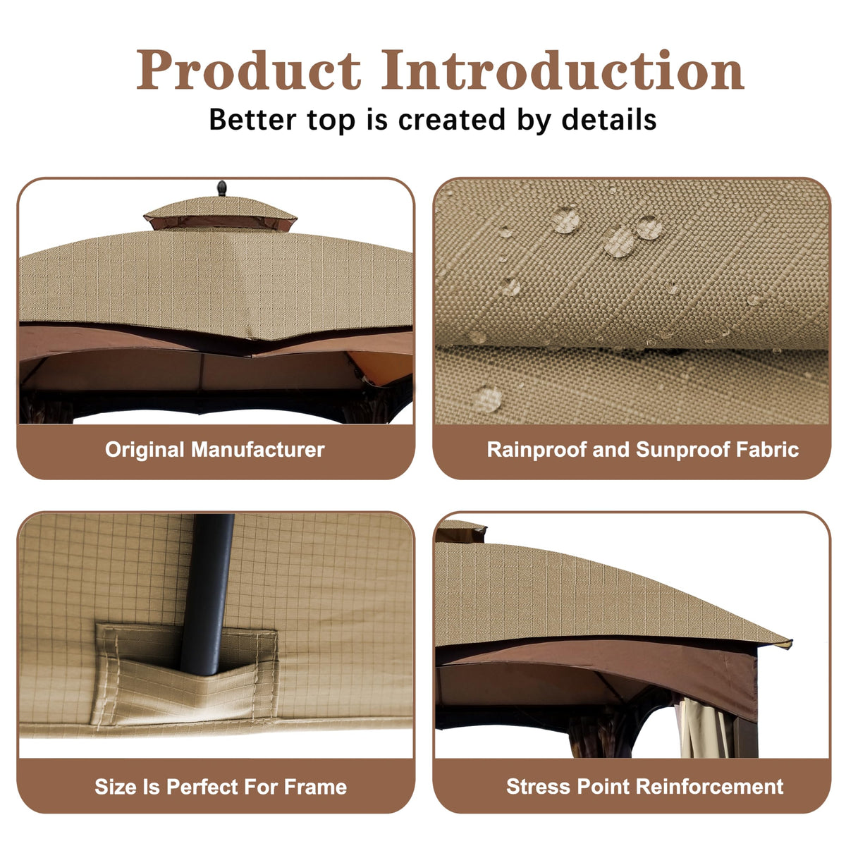 SCOCANOPY khaki replacement cover Velcro attachment detail on top edge.