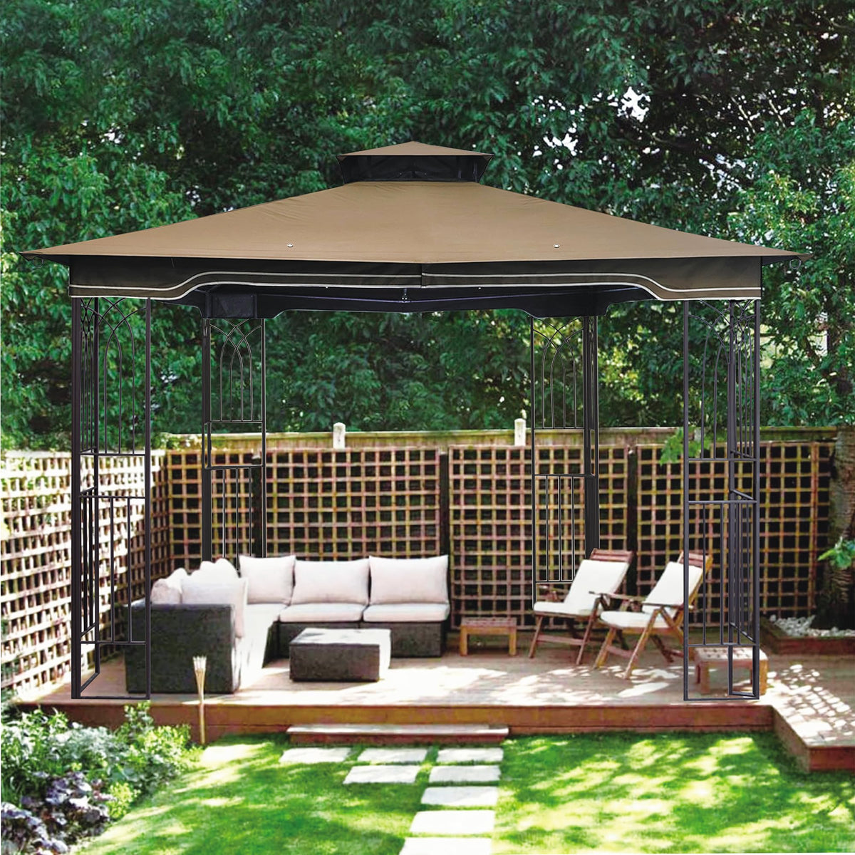 SCOCANOPY outdoor setup in a sunny yard with complete gazebo coverage.