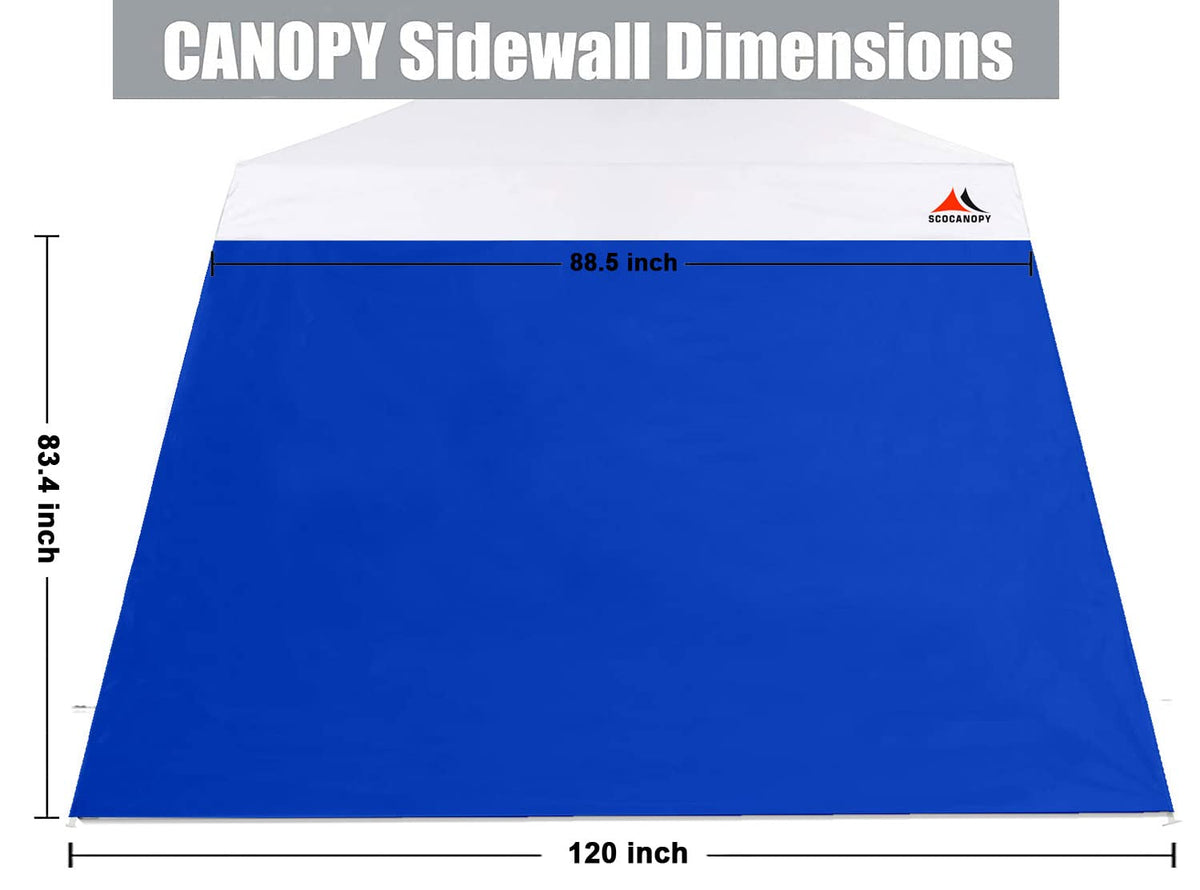 SCOCANOPY blue sidewall closed panel showing secure fit against wind
