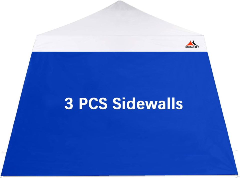 SCOCANOPY blue sidewall front view providing sun and rain protection for 10x10 canopies