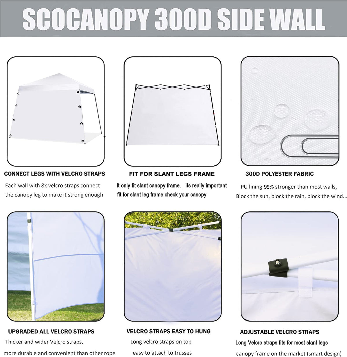 SCOCANOPY blue sidewall strap attachment detail highlighting easy truss mounting